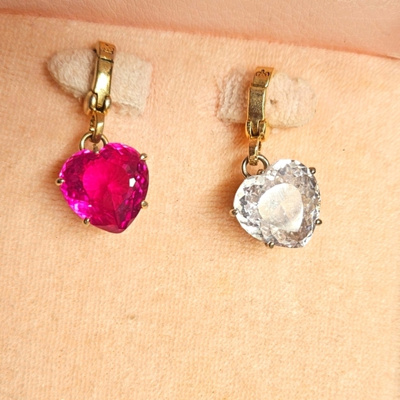 2 Juicy Couture Raspberry Pink Red White Clear Crystal Gem Rhinestone Charm Rare - Picture 1 of 10